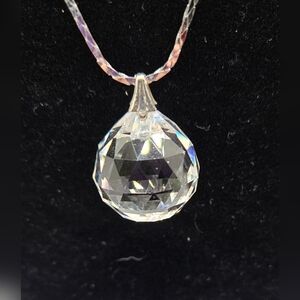Crystal Pendant Necklace Large SilverTone Chain & Hardware HangTag Stamped Monet